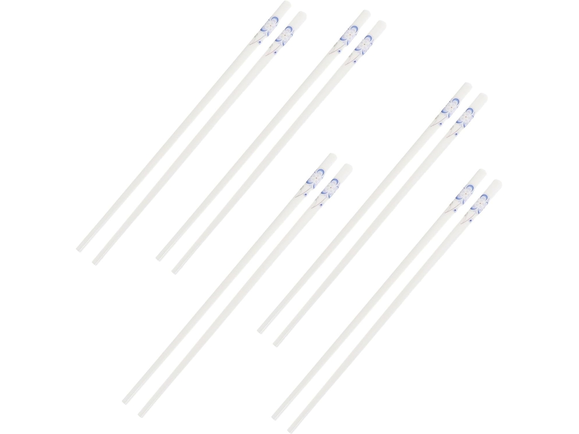 Conjunto De 5 Pares De Pauzinhos De Cerâmica Azul Com Estampa De Pavão, Antiderrapantes