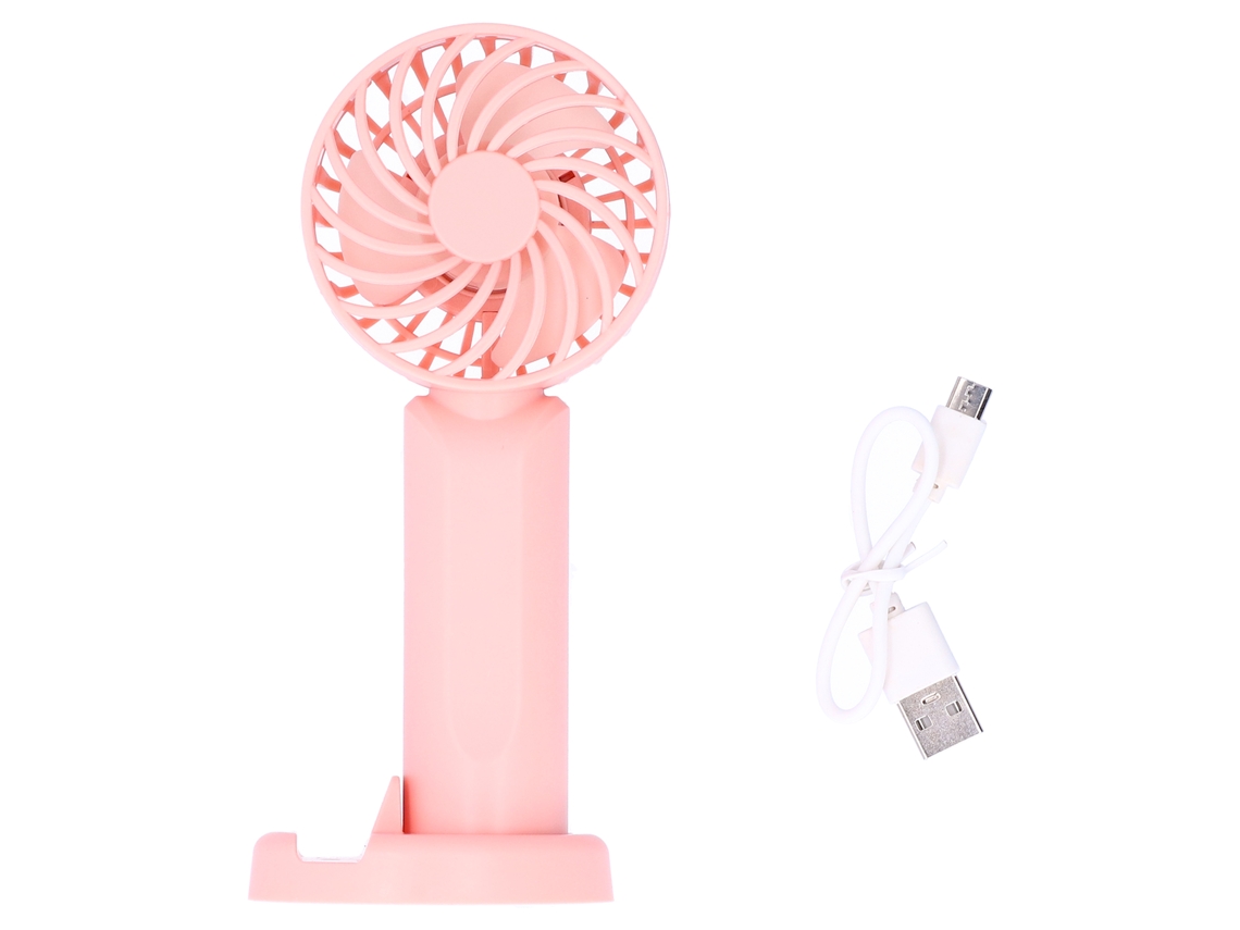 Ventilador Portátil Ajustável 3 Marchas Rosa com Suporte Celular
