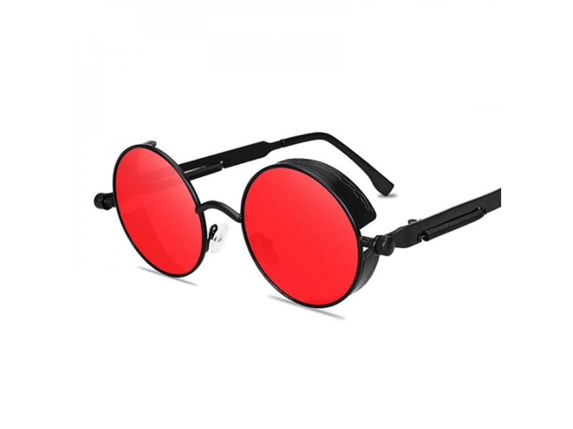 2026-gafas De Sol Redondas Vintage Steampunk Góticas De Metal Retro Diseño Para Hombre Y Mujer Cqr Negro Rojo