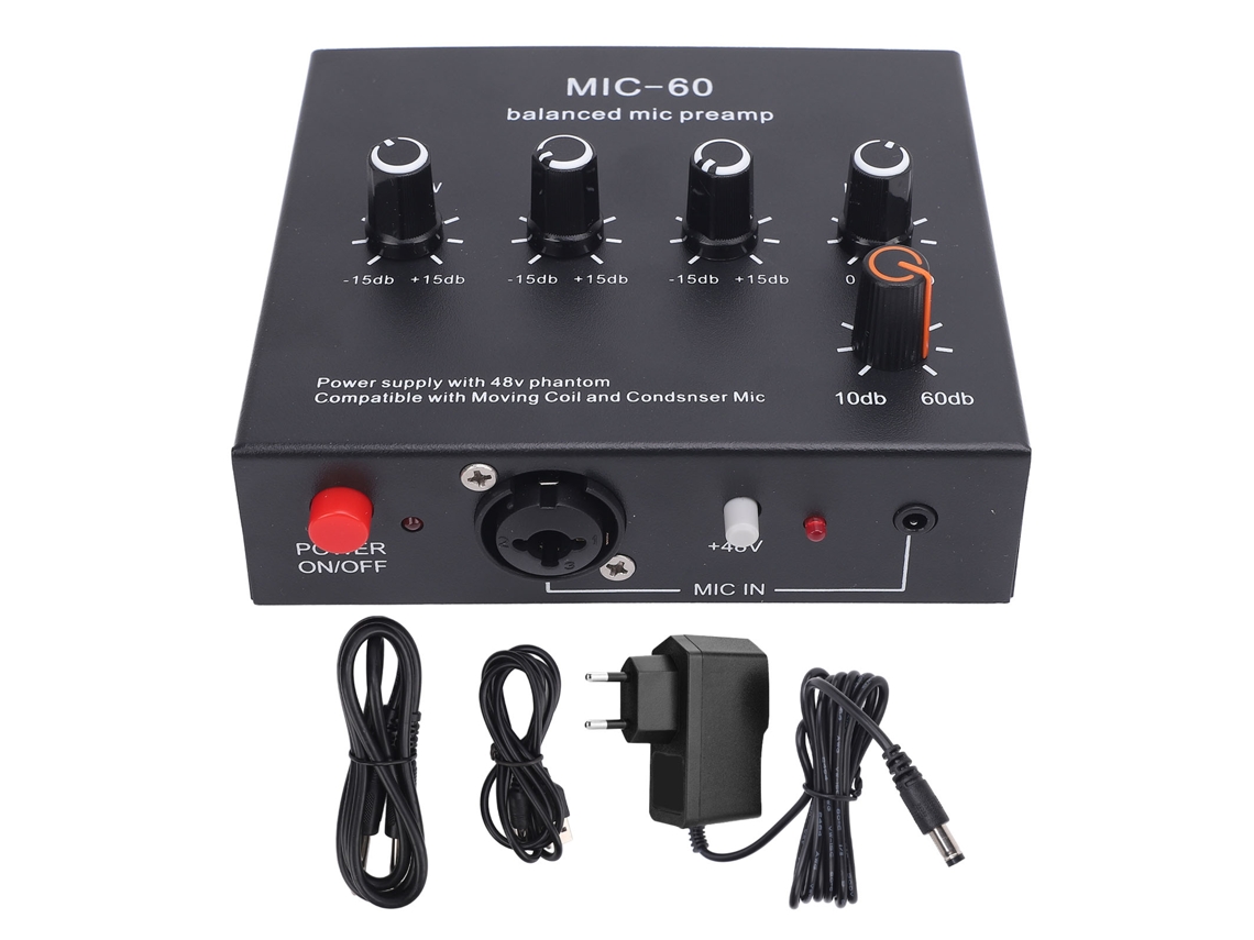 Aetheria pré amplificador de Microfone com 3 Entradas 60db Ganho 48v para Gravação e Streaming Eu Plug