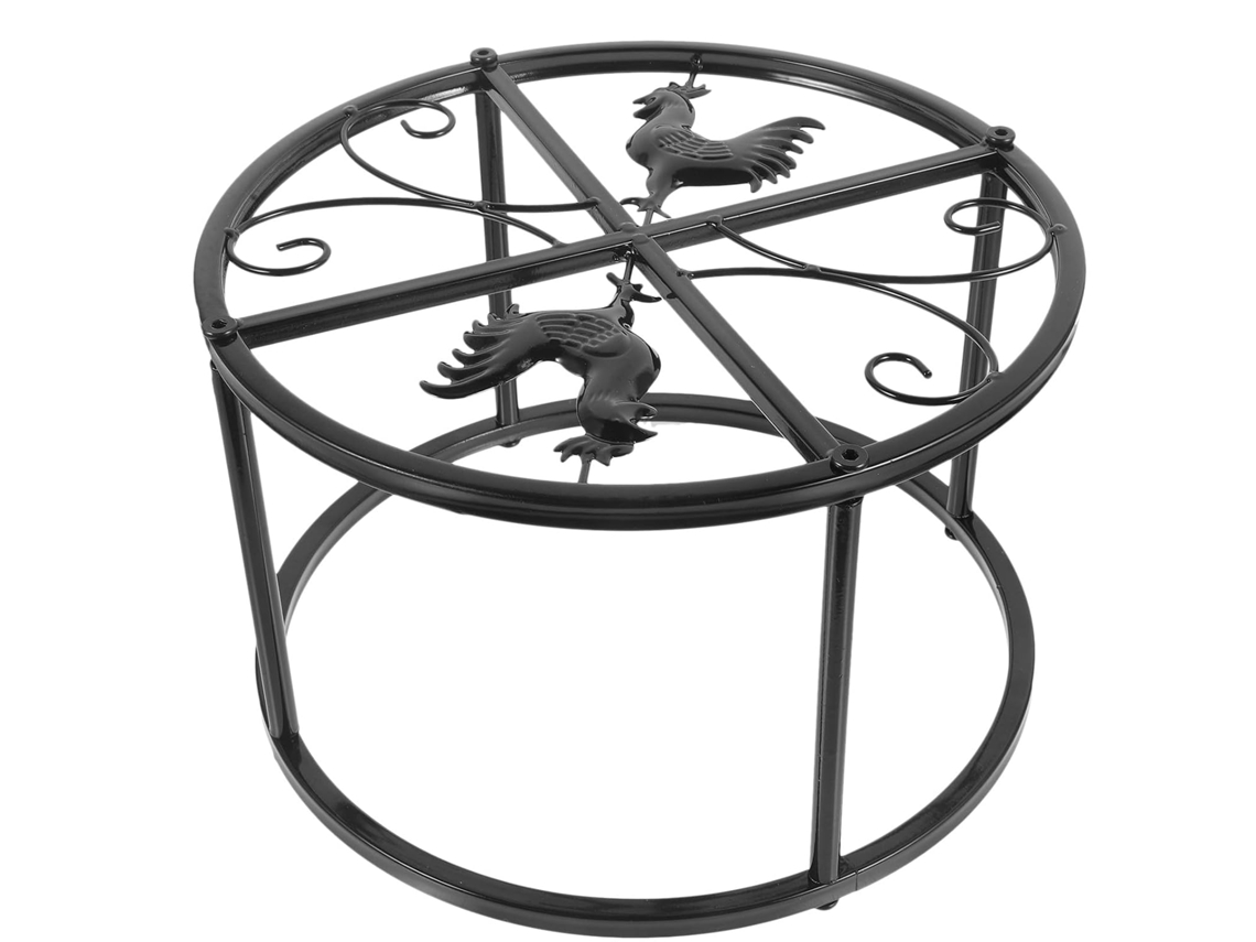 Suporte Robusto Em Ferro Preto Para Comedouro De Galinhas, Formato Circular.