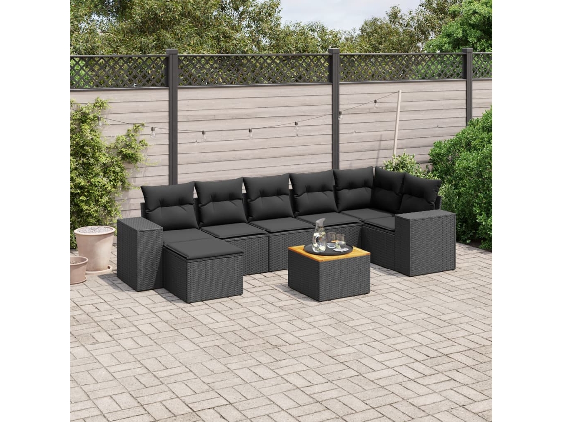 Conjunto de 8 Sofás de Jardim com Almofadas Vime Pe Preto Dkd Home Decor