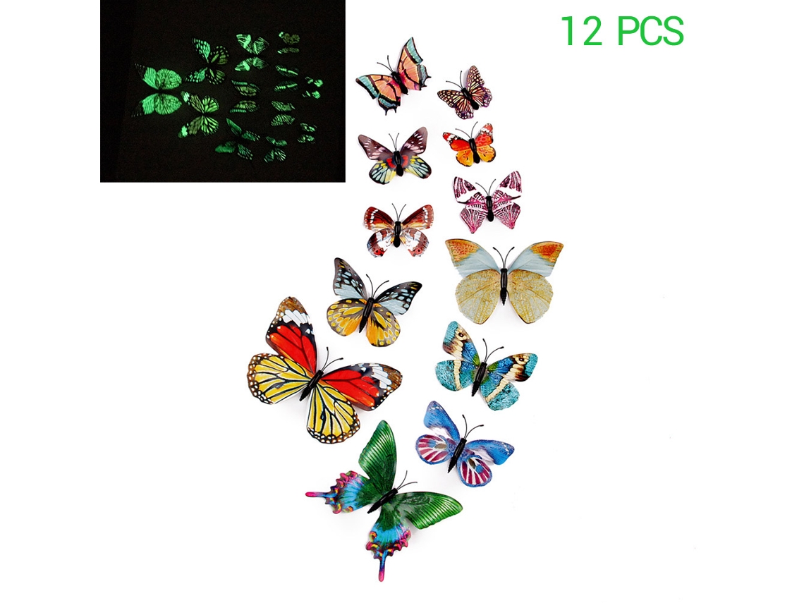 Ats 12 Peças de Imãs de Geladeira 3d Luminosas Borboleta Brilhantes no Escuro Decoração Magnética para Casa Quarto Decoração Mural Diy