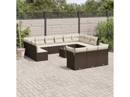 Vidaxl 14 Pcs Conjunto Sofás P/ Jardim C/ Almofadões Vime Pe Castanho