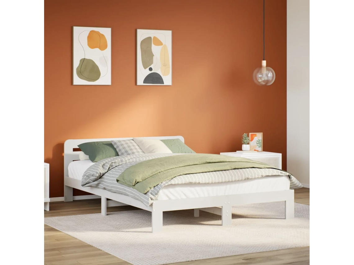 Vidaxl Cama Sem Colchão 135x190 Cm Madeira De Pinho Maciça Branco