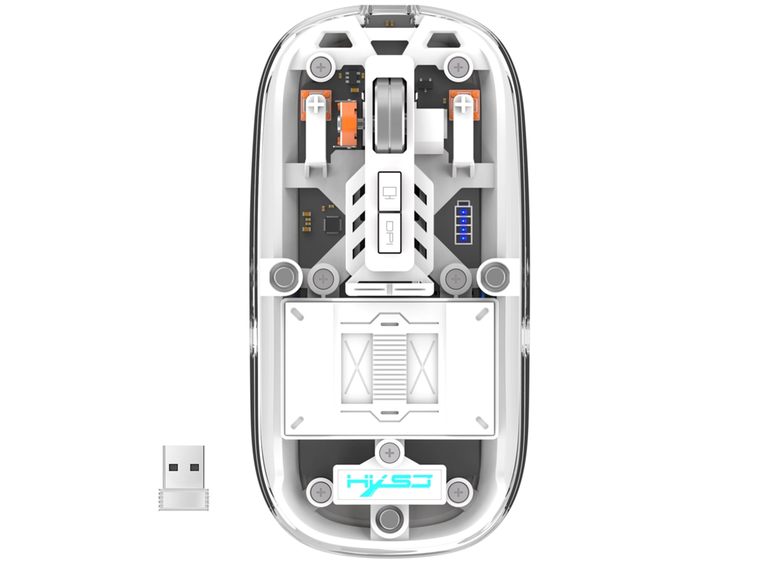 Mouse transparente Bluetooth Semi Fio MDUG com 3 modos, 2,4 GHz, recarregável via USB (branco)