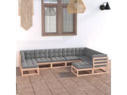 Vidaxl 9 Pcs Conjunto Lounge De Jardim C/ Almofadões Pinho Maciço