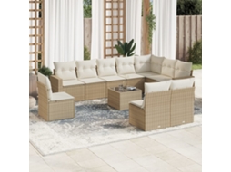 Vidaxl 11 Pcs Conjunto Sofás De Jardim C/ Almofadões Vime Pe Bege