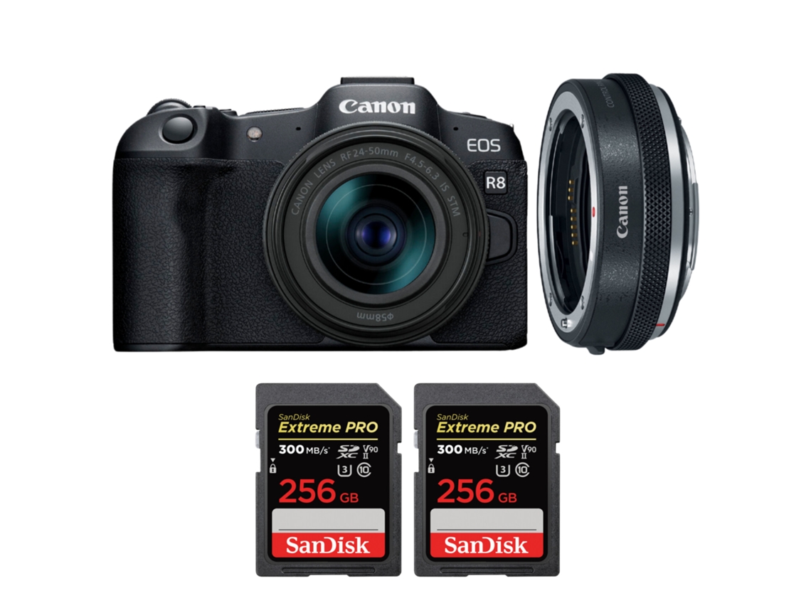 Eos R8 + Rf 24 50mm Is Stm + Ef eos R Premium + 2 Sandisk 256gb Uhs ii 300mb/s + Ebook “20 Dicas para Fotos Que Impressionam” CANON
