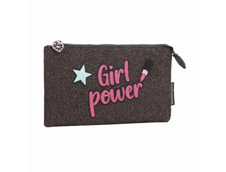 Estojo Flat Girl Power Glitter Rosa