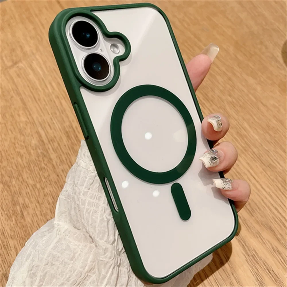 Capa Protetora Transparente Com Carregamento Sem Fio Magnético Para Iphone 12 Mini (verde Escuro).