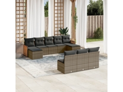 Vidaxl 10 Pcs Conjunto Sofás de Jardim C/ Almofadões Vime Pe Cinzento
