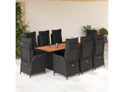 Vidaxl 9 Pcs Conjunto De Jantar P/ Jardim C/ Almofadões Vime Pe Preto