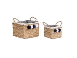 Conjunto de 2 Cestos de Fibra de Algodão Natural com Pompons, 33x33x25cm ALEXANDRA HOUSE LIVING