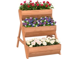 Vaso de Madeira Elevado de 3 Níveis com Furos de Drenagem 65x75x76 Cm Marrom Ge