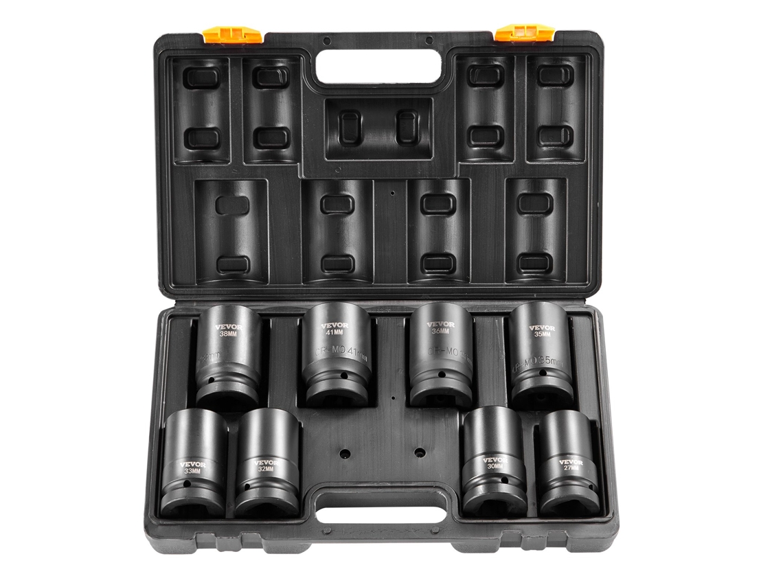Conjunto de Soquetes de Impacto 8 Peças 6 Pontos 1 Polegada Unidade Bit Catraca Kit Ferramenta Caso VEVOR