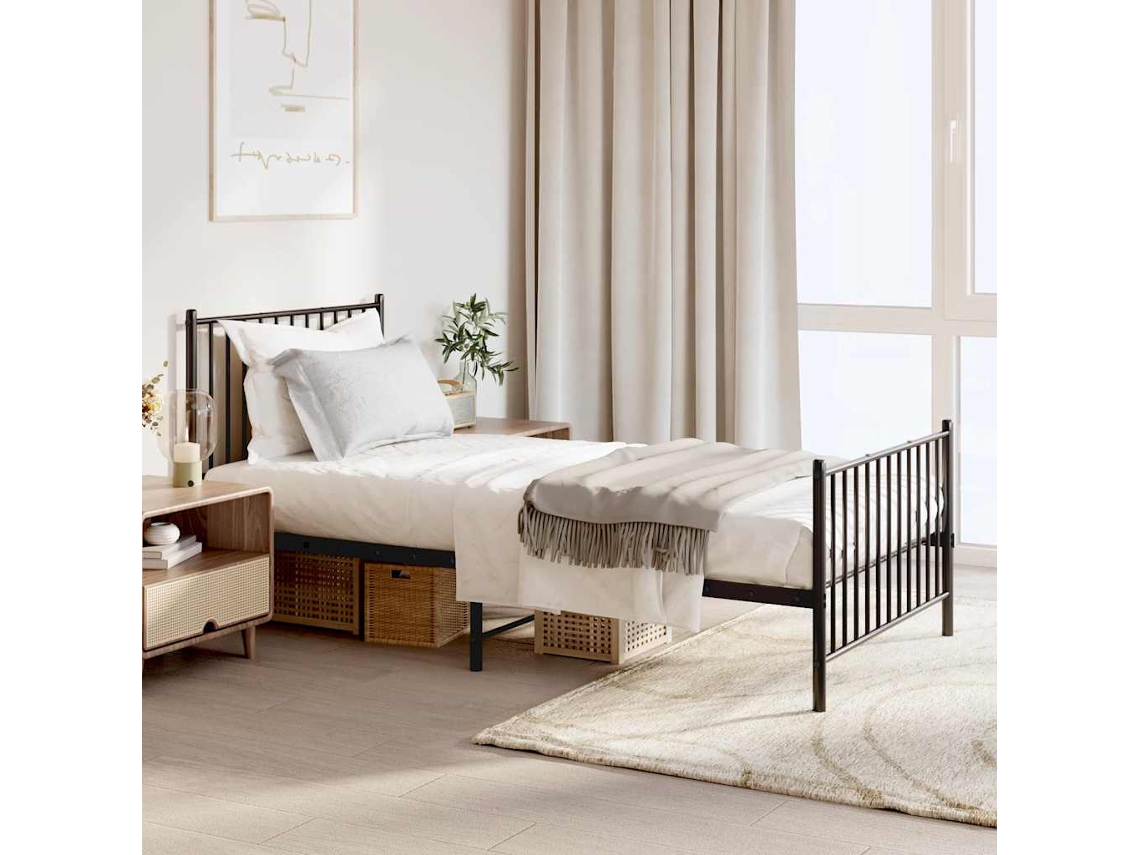 Vidaxl Estrutura De Cama Com Cabeceira E Pés 90x190 Cm Metal Preto