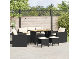 6 Pcs Conjunto Sofás De Jardim C/ Almofadões Vime Pe Preto Dkd Home Decor