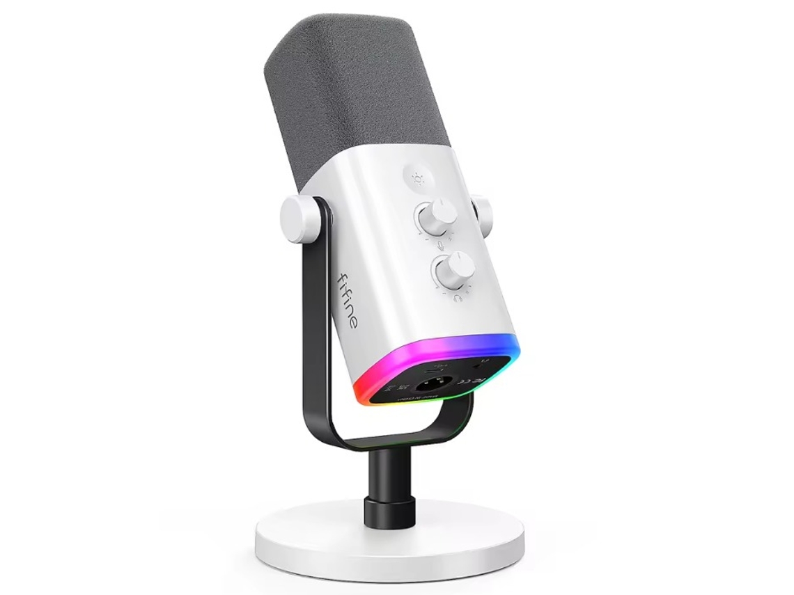 Microfone Dinâmico Branco Para Podcast E Streaming Fifine Am8w Xlr/usb Rgb Ps4/ps5/pc