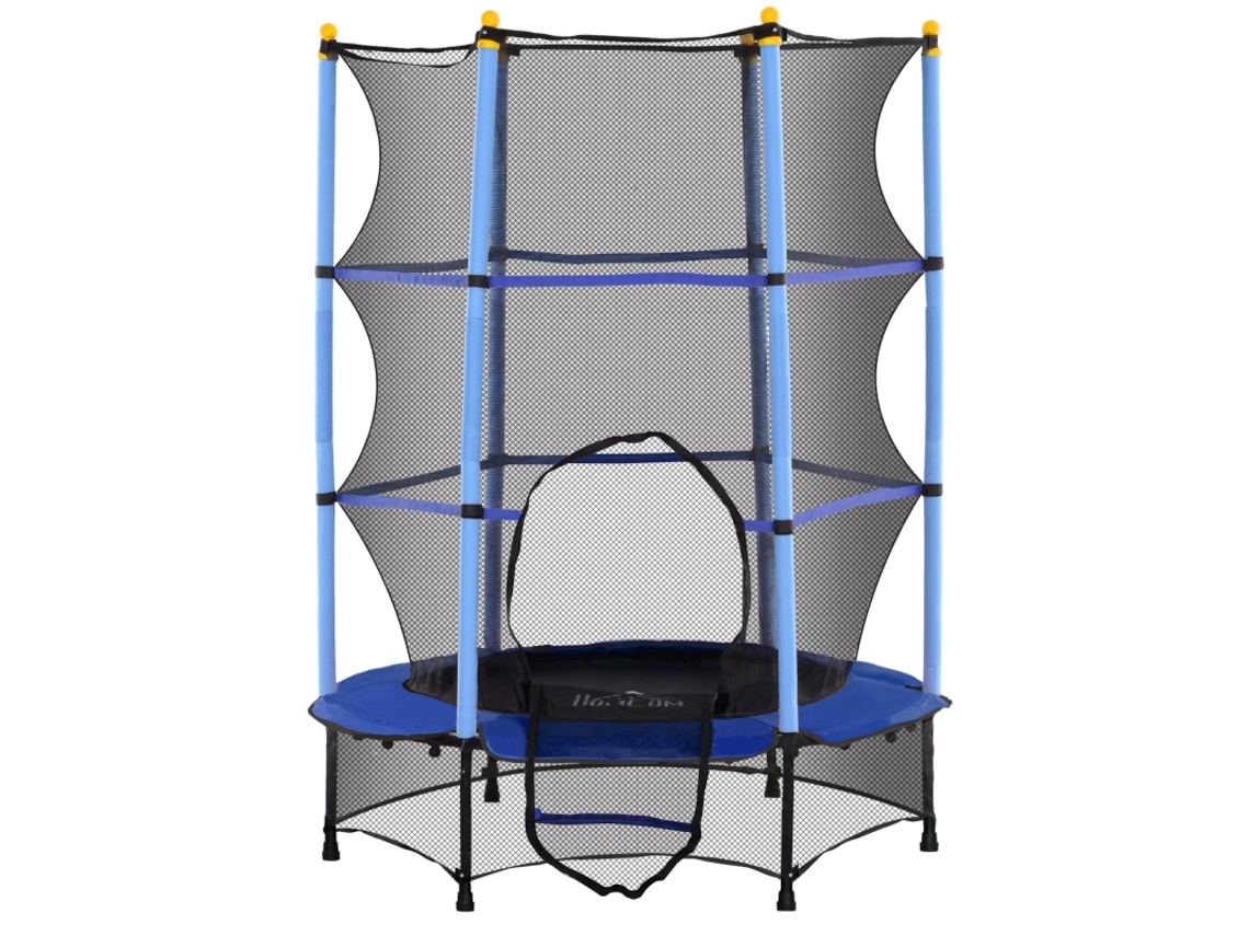 Trampolim Infantil, Diâmetro 140 Cm, Com Rede De Segurança, Uso Interno E Externo, Aço E Plástico, Suporta Até 50 Kg, Azul.
