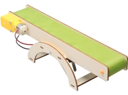 Tapete transportador de mesa para estudantes, projetado para experimentos automatizados de fricção em salas de aula.