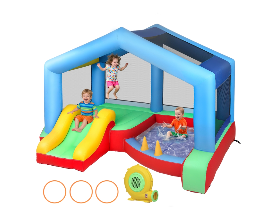 Castelo Insuflável Para Crianças Com Escorrega Cama Elástica Piscina De Bolinhas Jogo De Aros Toldo E Bolsa De Transporte 290x230x200 Cm Multicor