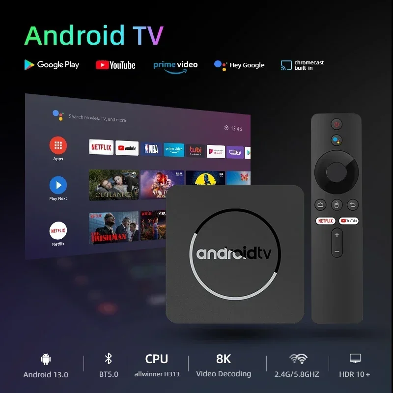 Caixa Tv Timovo® Inteligente Android 13 Allwinner H313 Suporte 8k Hdr10 Wi Fi Dual 2.4g/5g Bluetooth Reprodutor Multimédia Streaming 2gb 16gb