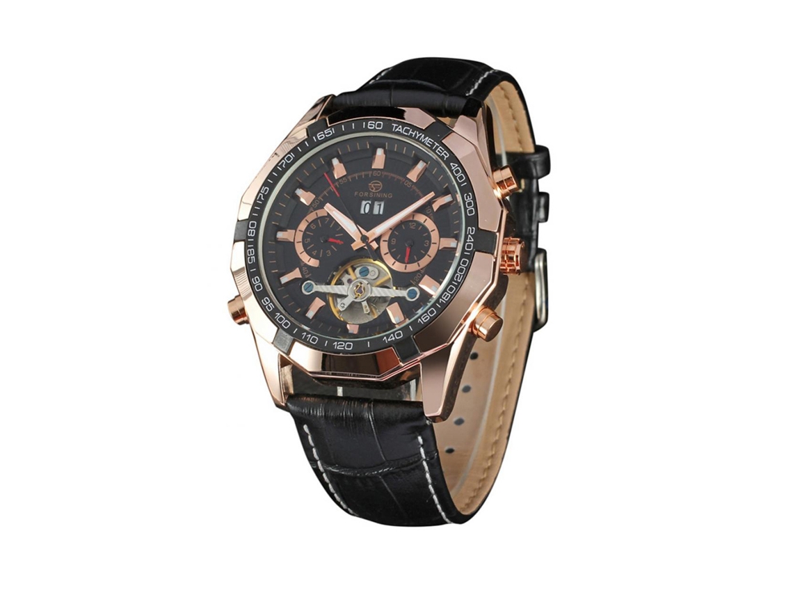 Relógio Quartz Masculino de Moda com Pulseira de Couro Pu Estilo Vintage Blackrose Gold