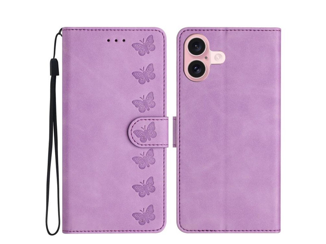 Capa Para Iphone 17 Em Couro Com Sete Borboletas Em Relevo.