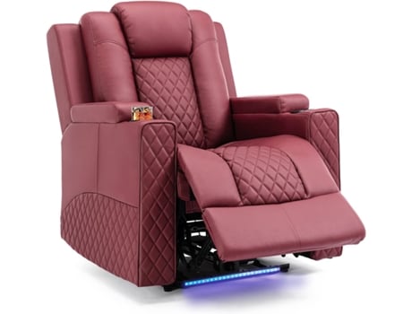 Cadeira COMHOMA de Relaxamento, Cadeira Eléctrica para TV, Poltrona Reclinável com LED, Função de Reclinação, Reclinação Individual Ajustável Vermelho