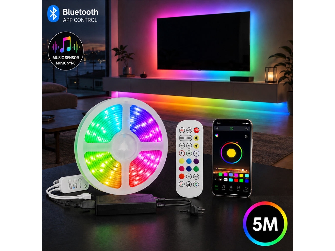 Cordão De Luzes Led, 5 M, Comando Remoto, Bluetooth, Para Decoração De Casa, Festas, Jardim E Eventos