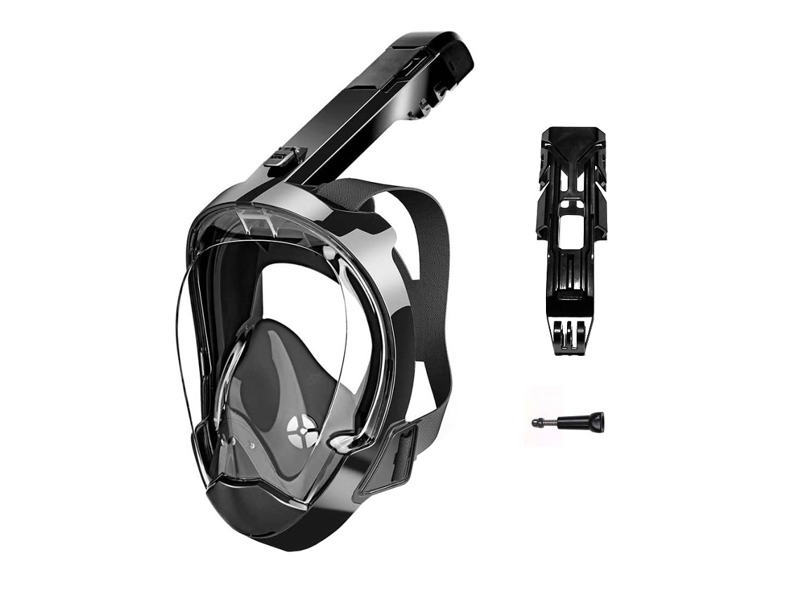 Máscara De Mergulho Com Snorkel De Rosto Inteiro Com O Mais Recente Sistema De Parte Superior Seca E Suporte Para Câmera S/m Preto Siurn