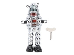 Robô de esgrima de metal com relógio, figura de adulto que anda, para colecionadores, presente para aniversários festivos, prata.