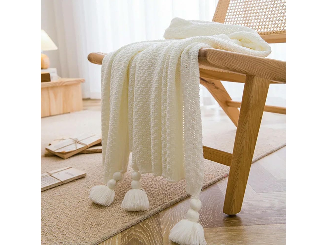 Mantas Nórdicas para Cama Sofá Colcha de Tricô Grosso Manta com Pompom Waffle Lisa em Relevo, Macio, Quente, I