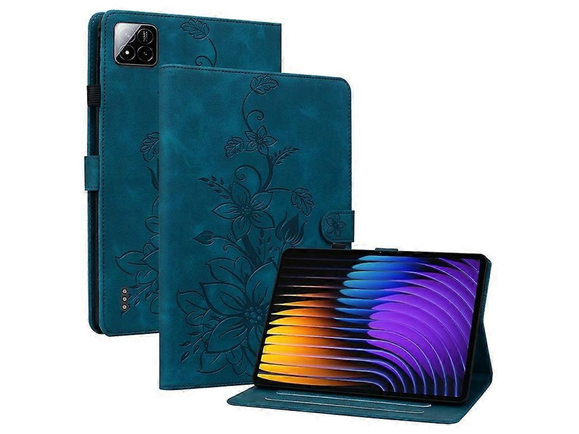Capa Para Tablet Xiaomi Pad 7 Pro / Pad 7 Com Estampa De Lírio, Compartimentos Para Cartões E Revestimento Em Couro.