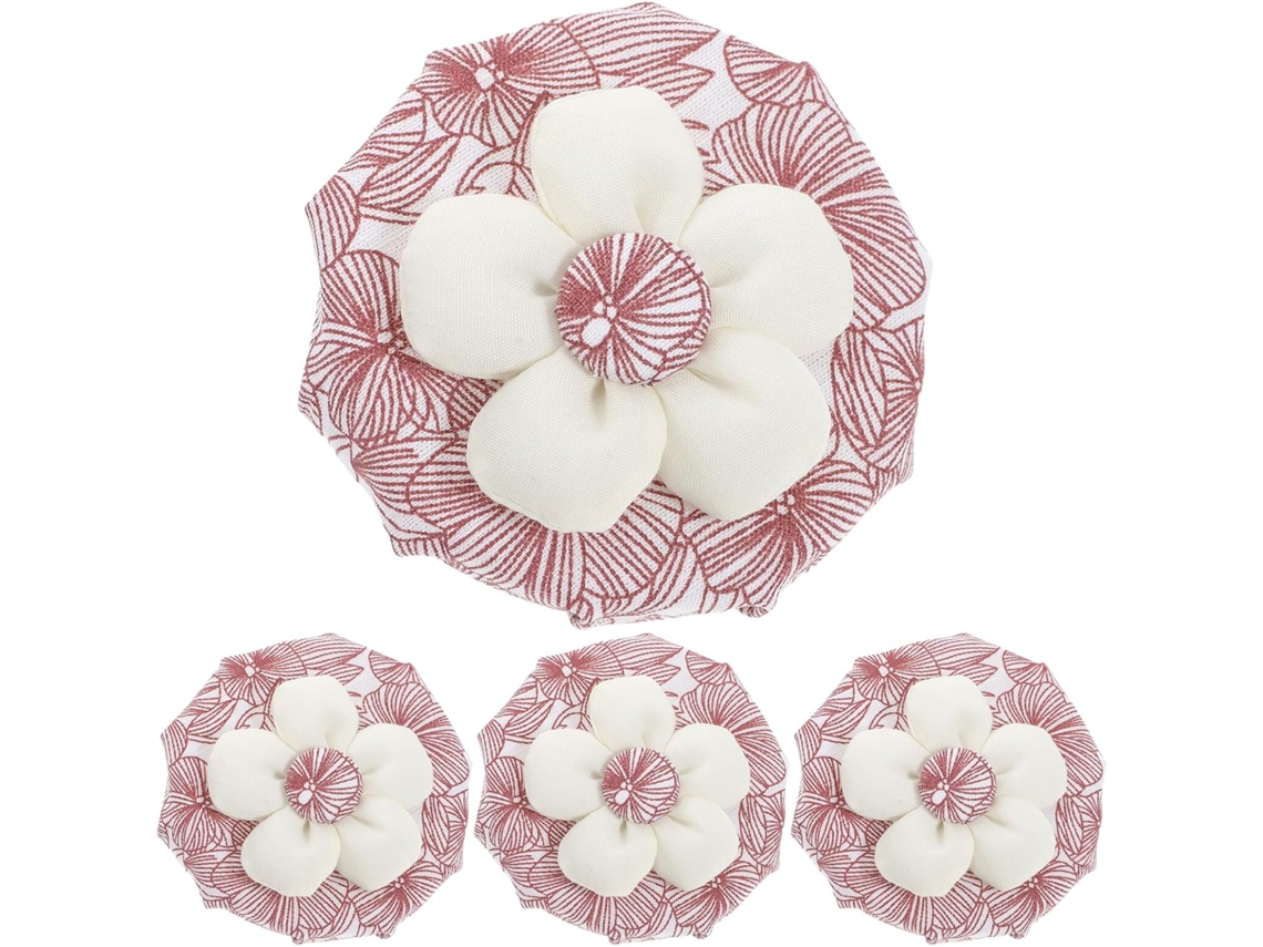 Conjunto De 4 Capas Algodão Em Formato Flor Para Maçanetas Portas, Vermelhas E Antiestáticas