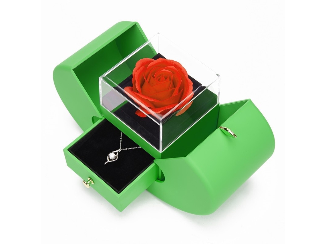 Caixa De Presente Com Rosa Preservada Para Joias, Rosa, Verde Elysve