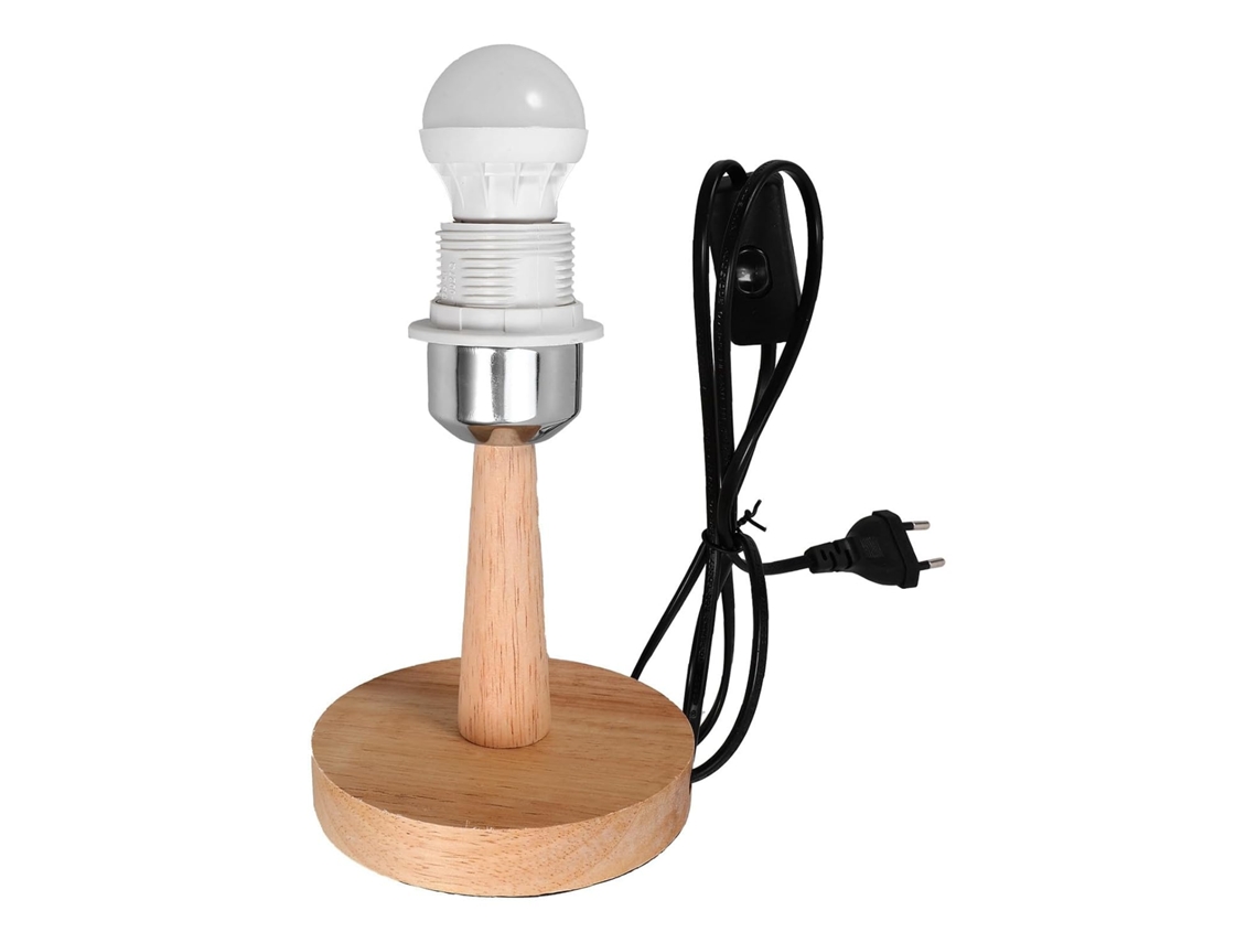 Base Redonda De Madeira Para Candeeiro De Mesa, Casquilho Plano E27, Estável E Com Acessórios.