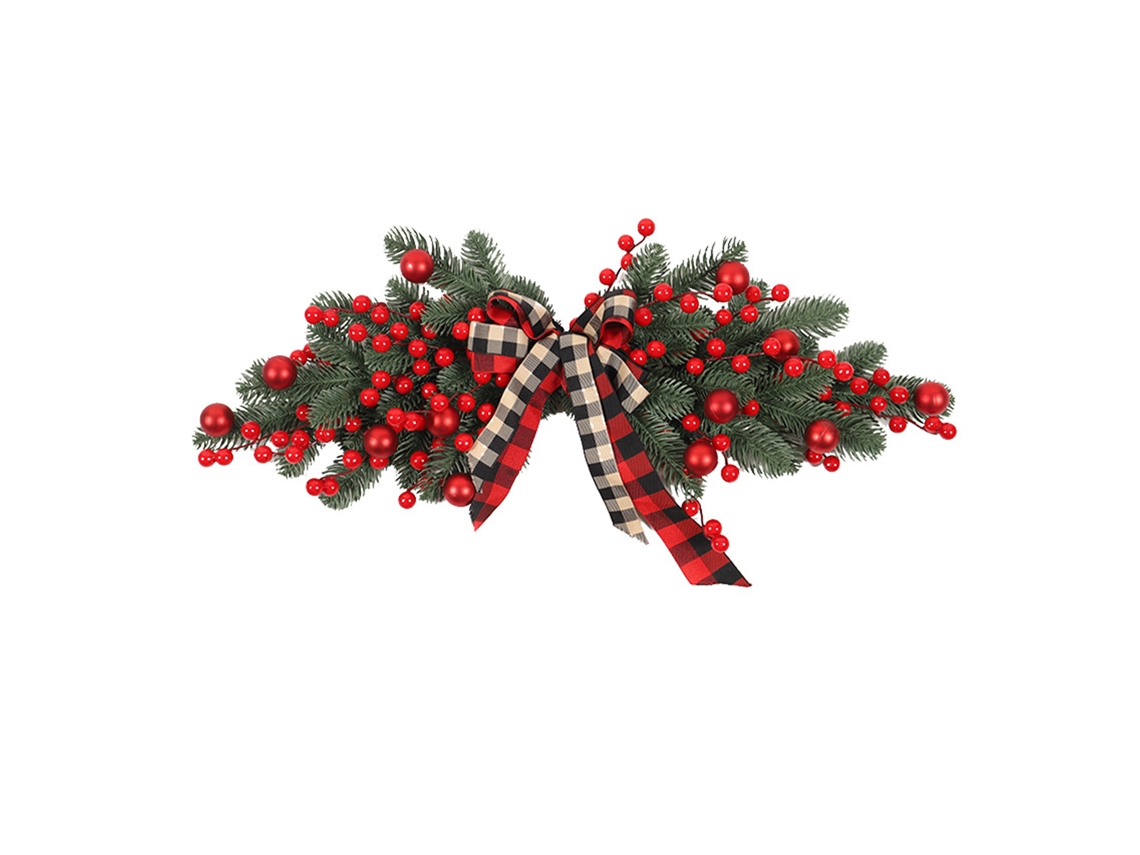 Portal de Natal em Tecido Vermelho com Estampa Plaid, Sem Iluminação LAXISCREED