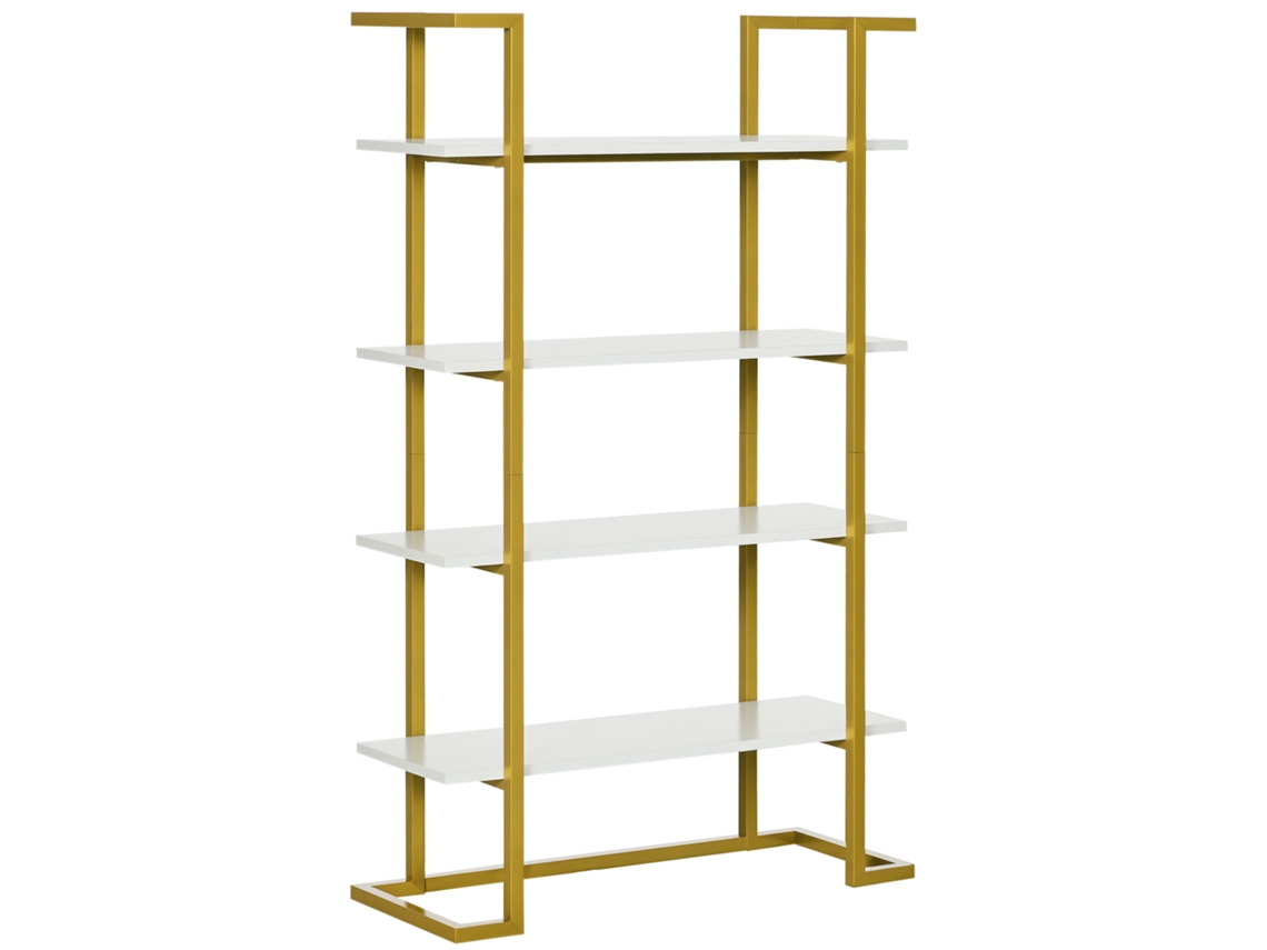 Armário De Dourado Estante Elevado E Multiuso 4 Níveis. Em Mdf Aço. 92x35x152cm. Branco
