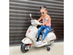 Mota Elétrica para Crianças com Licença Vespa com Música Velocidade 2 3 Km/h e Buzina 102x50,5x75,5 Cm Branco