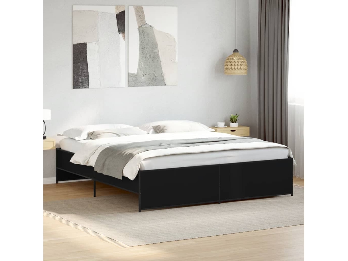Vidaxl Estrutura De Cama 200x200 Cm Derivados De Madeira/metal Preto