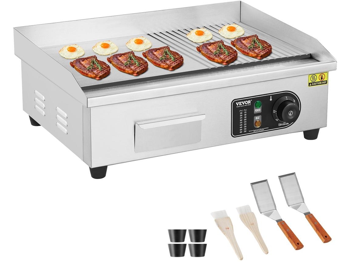 Grelhador Elétrico Comercial VEVOR 3200W Grelha Superior Semiplana de Bancada 122-572