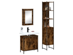 Vidaxl 3 Pcs Conjunto De Móveis Wc Madeira Processada Carvalho Fumado