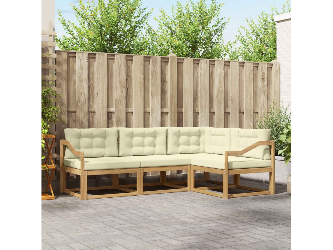Vidaxl Conjunto De Sofás Para Exterior 3 Pcs Branco E Creme Poliéster