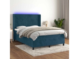 Vidaxl Cama Box Spring C/ Colchão/led 140x190 Cm Veludo Azul-escuro
