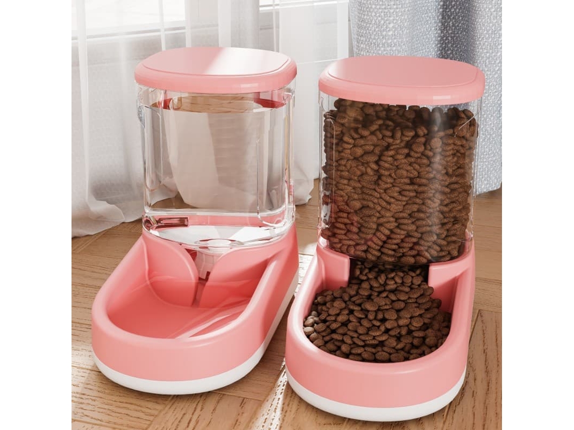 Dispensador Automático de Água e Comida para Cães, Gatos, 2 Tigelas de 3, Rosa AQUAFORGE
