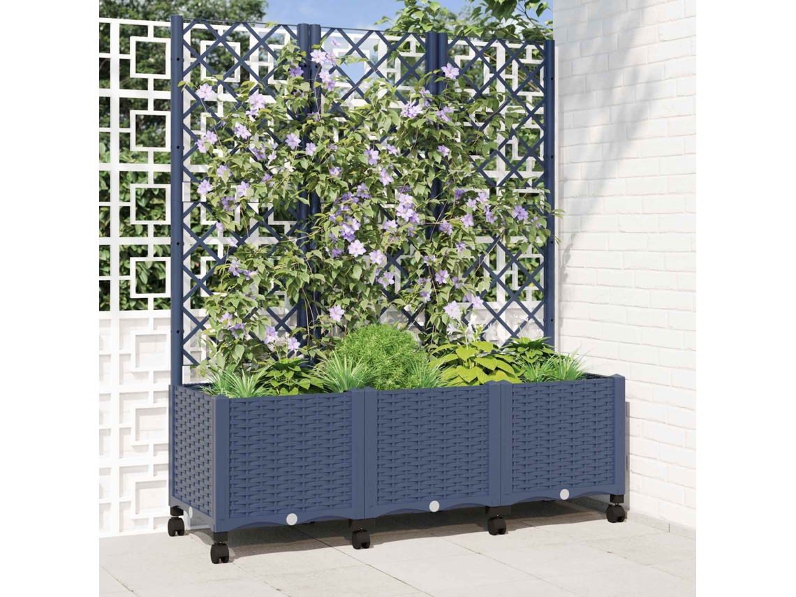 Vidaxl Vaso De Jardim Com Treliça E Rodas Cinza Azul 120 X 40 X 146 Cm