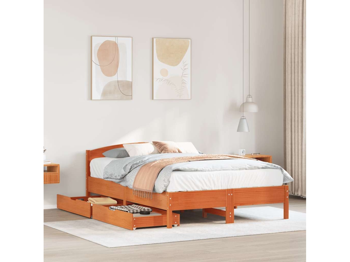 Vidaxl Cama Sem Colchão 150x200 Cm Madeira Pinho Maciça Castanho-mel