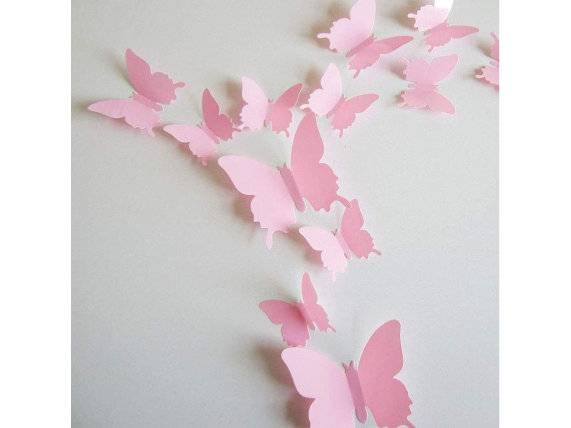 24 adesivos de parede borboleta 3D Nova Line rosa